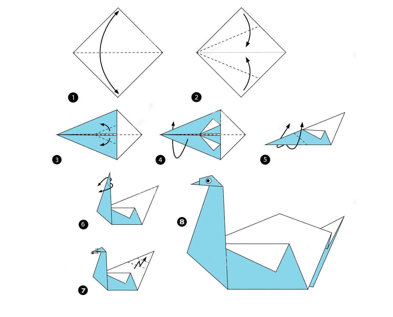 Лебеди из бумаги для детей. Оригами лебедь схема. Оригами птичка схема лебедь. Как сделать лебедя из бумаги пошагово. Оригами лебедь пошагово для детей.