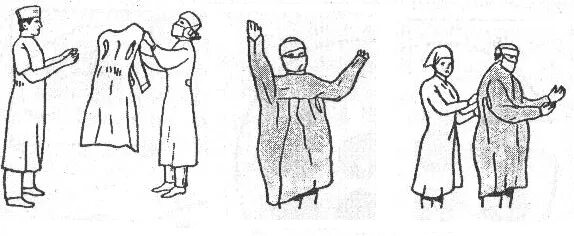 Одевание халата. Надевание стерильного халата на хирурга. техника одевания стерильного халата. техника надевания стерильного халата и перчаток. техника надевания стерильного халата на хирурга.