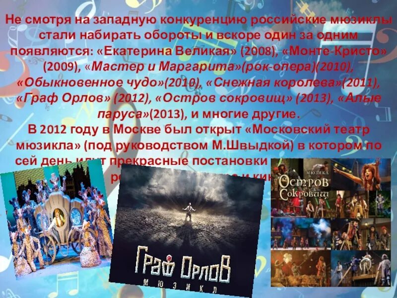 Популярные авторы мюзиклов россии 8 класс презентация. История создания одного мюзикла. Интересные факты о мюзикле. Мюзикл в России история. Мюзикл в России кратко.