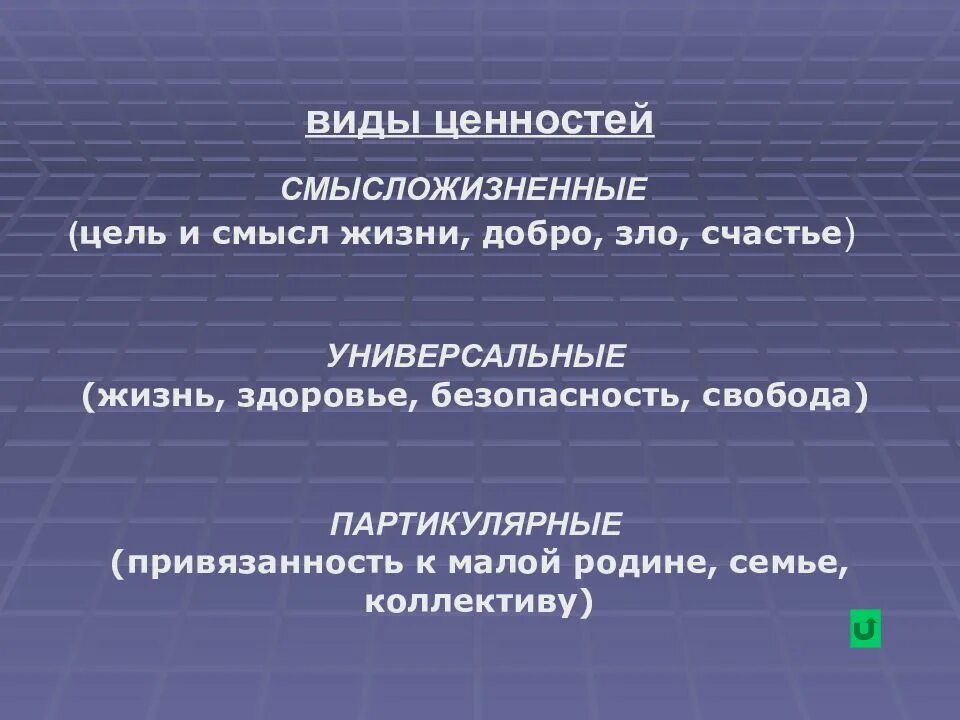 Виды ценностей. Ценностные и смысложизненные ориентиры. Смысло дизненные ценности. Примеры смысложизненных ценностей.