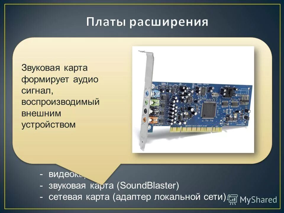 Платы расширения. Встроенная звуковая карта. Перечислить платы расширения. Плата расширения в системном блоке. Расширяемые платы