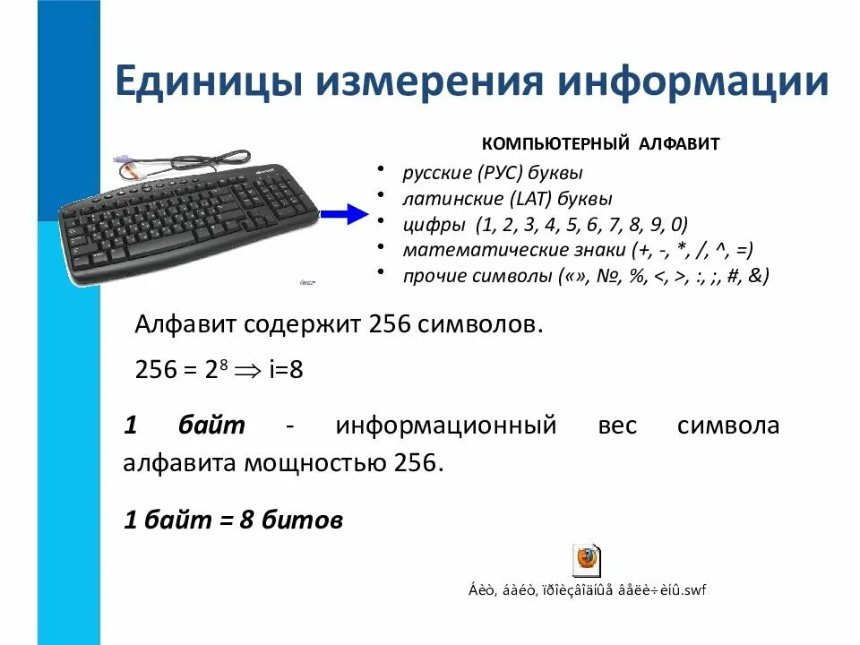 Память компьютера измеряется в
