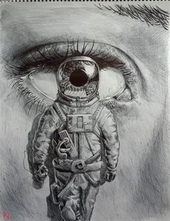 Рисунок космонавта карандашом