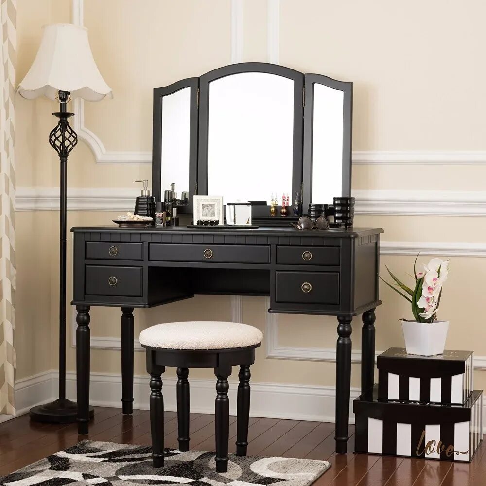 Консоль, туалетный столик vanity table. Совмещенная тумба под тв и макияжные столики poundex furniture poundex f4073. Makeup vanity table. Vanity set. Дамский столик с зеркалом.