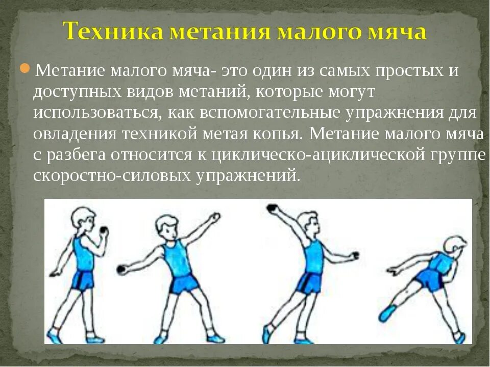 Техника броска теннисного мяча на дальность. Техника метания малого мяча с 3 шагов. Метание малого мяча техника выполнения. Метание мяча с места техника выполнения. Выполнение метания мяча