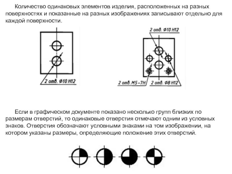 Одинаковых элементов c. Обозначение одинаковых отверстий. несколько одинаковых отверстий на чертеже. группа одинаковых элементов на чертеже. количество отверстий.