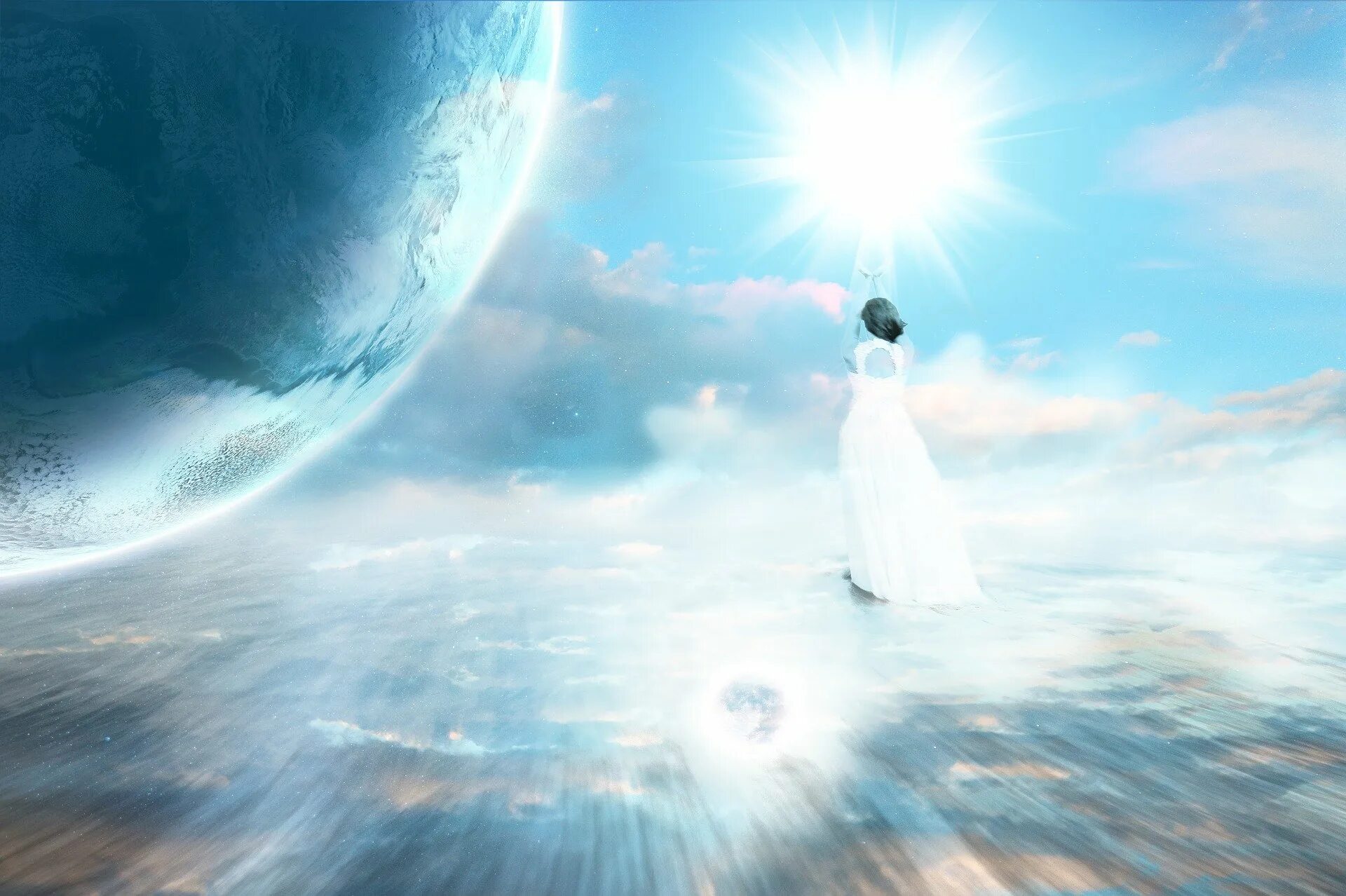 Мир души и мир духа. Небесные ангелы. Бог в облаках. Божественный свет. Небесные боги.