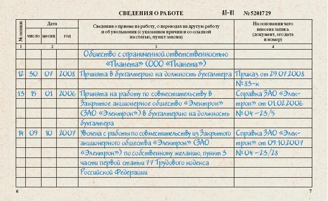 По совместительству в трудовой книжке. Внесение записи о совместительстве в трудовую книжку. Пример записи о совместительстве в трудовую книжку. Заполнение трудовой по совместительству.