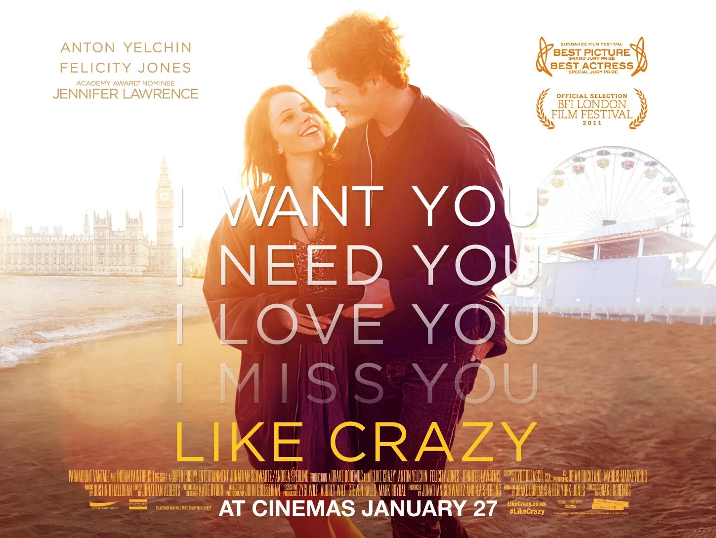 I like films that are. Фелисити Джонс like Crazy. Love you like Crazy.