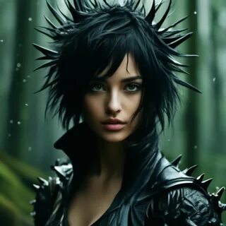 Леся кудесница леса с короткими черными волосами круглым лицом и черными гл...