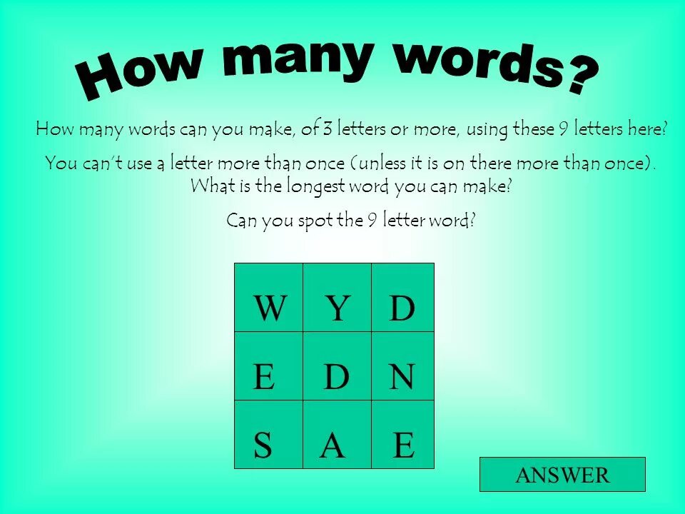 Create Words from Letters. Words from Letters a. The game make Words from Letter. Make Words from Letters. Use these words and make