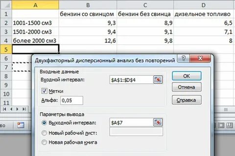 Двухфакторный анализ в excel