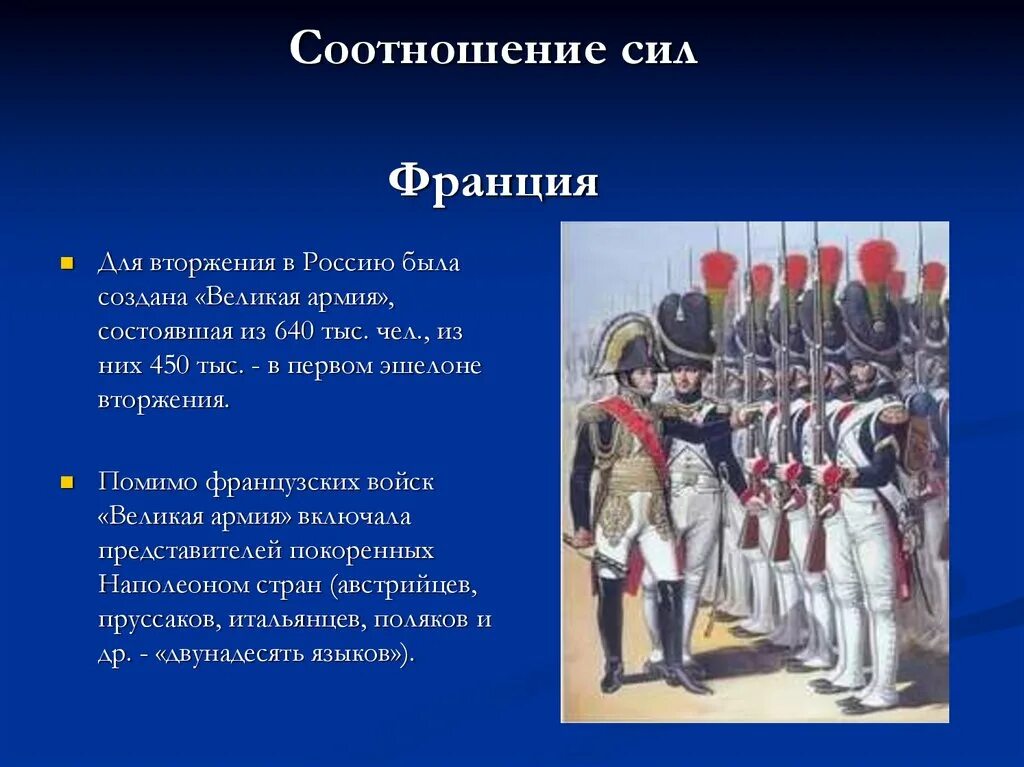 Почему войну с армией наполеона назвали отечественной. Армия Франции 1812. Численность Российской армии в Отечественной войне 1812. Силы Франции и и России в 1812 году.