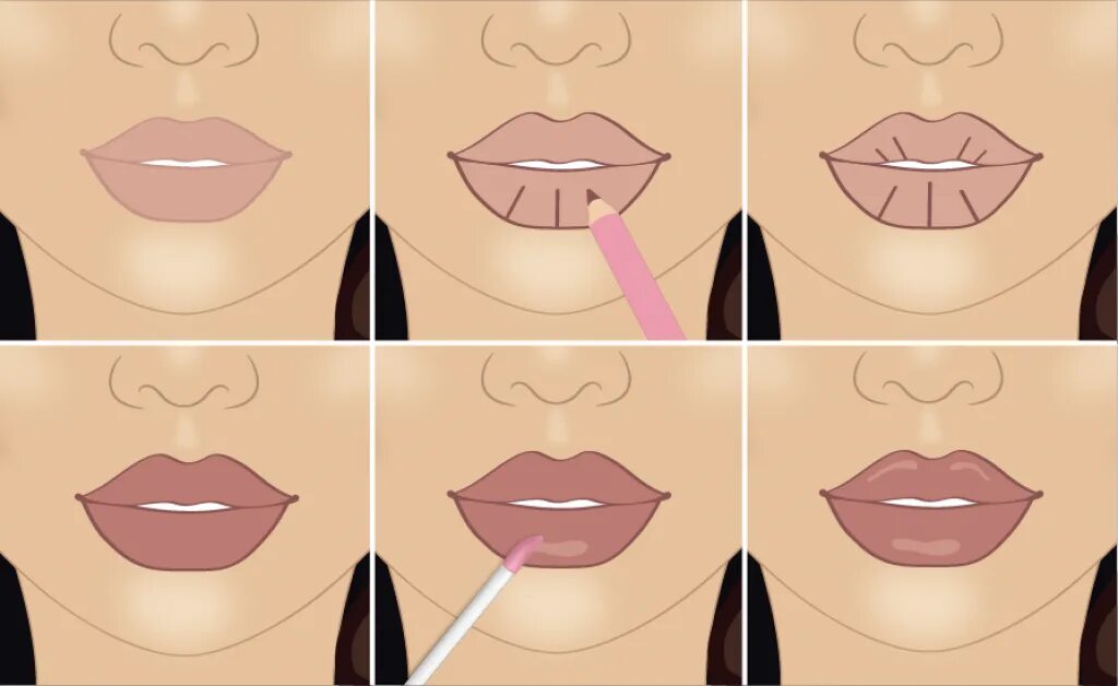 Губы накрашенные карандашом. Схема макияжа губ. Макияж губ эффект увеличения.