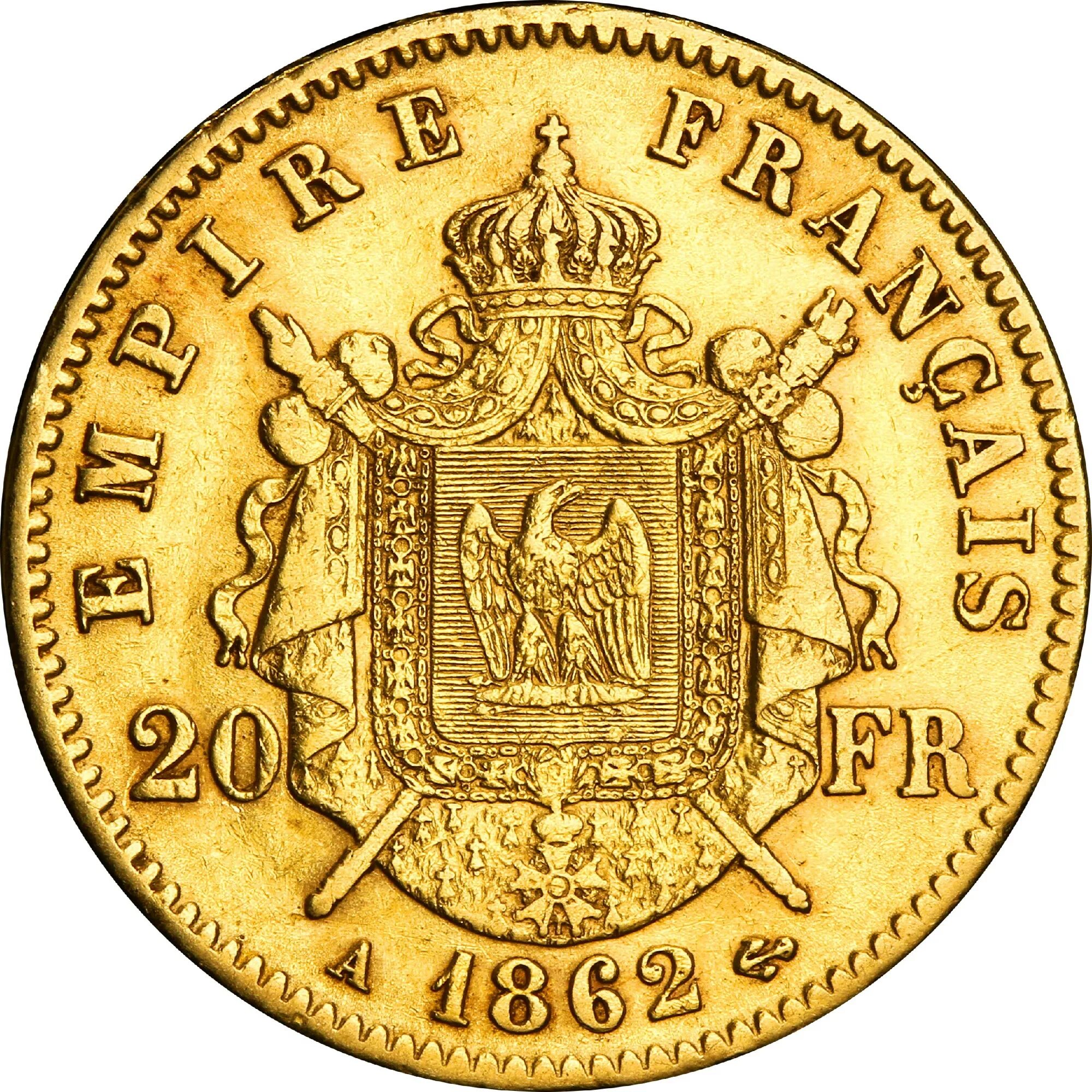 Француз 6 букв. Золотая монета Наполеона. 20 Франков 1862. Монета 20 франков Франция. Монета Наполеон 3.
