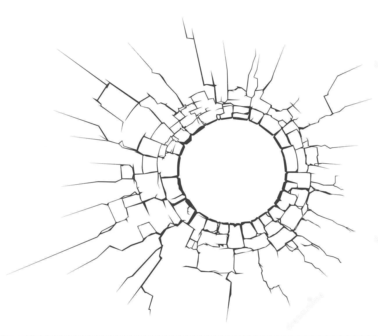 Трещины вокруг. Круговые трещины. Трещина в стене вектор. Нарисованная дыра в стене. Дыра в стене на белом фоне.