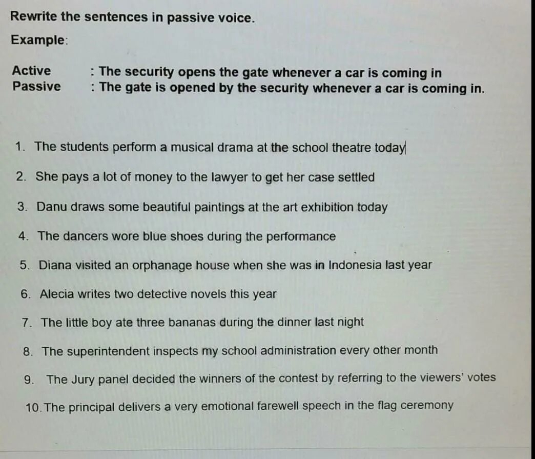 Write these sentences in the passive voice. Rewrite the sentences in the Passive Voice. Rewrite the following sentences in the Passive Voice. Rewrite these sentences in the Passive.