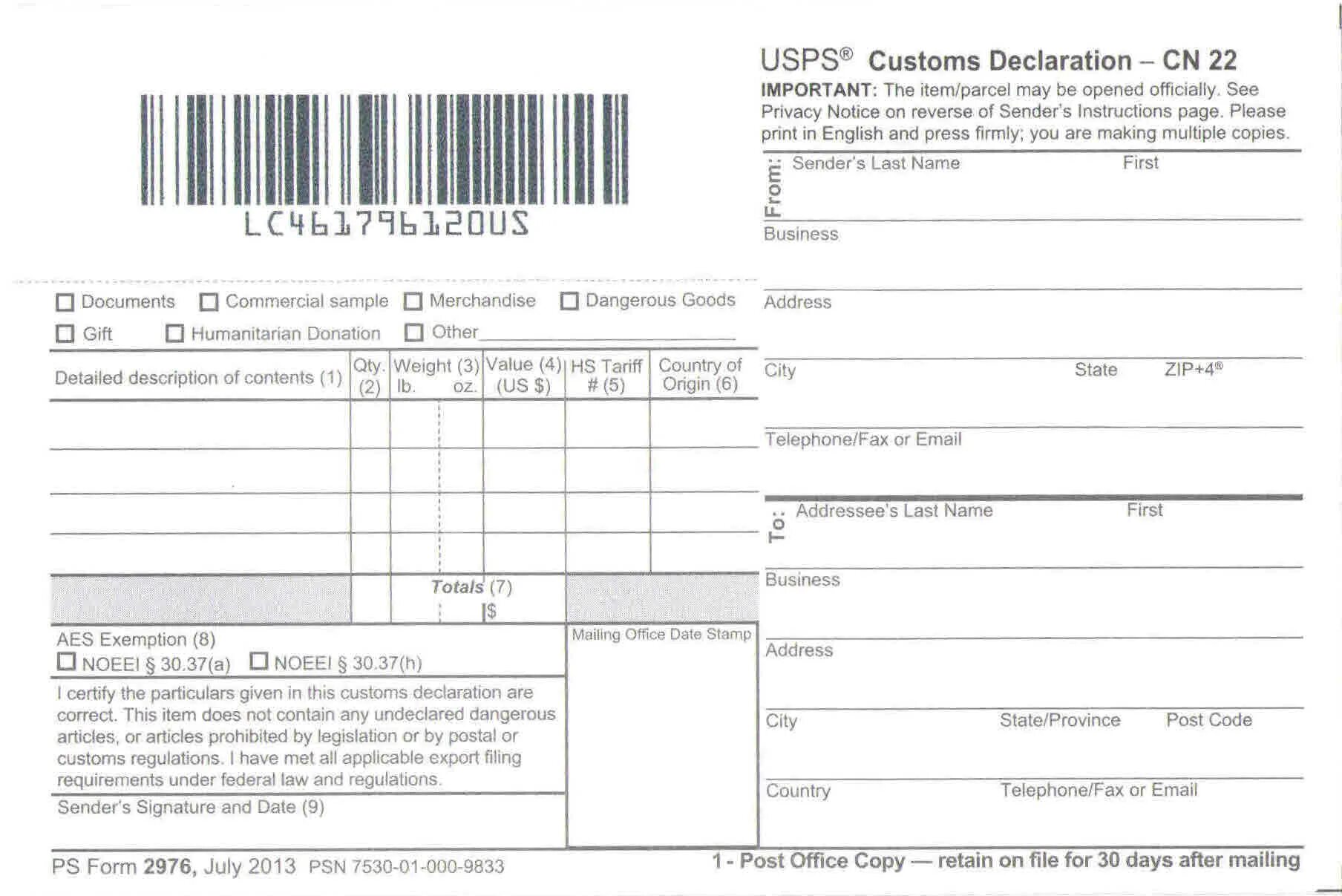 Customs cleared перевод. Бланк USPS. Customs form. USPS бланк отправления. Customs declarant.