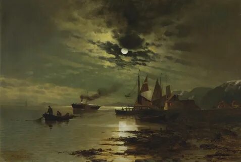 Hudson under the Moonlight, Mauritz Frederick Hendrick De Haas Marine Paint...
