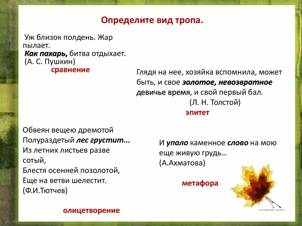 Битва отдыхает средство выразительности. Изобразительно-выразительные средства тропы. Полтава Пушкин уж близок полдень. Определите вид тропа. Хилые березки средство выразительности