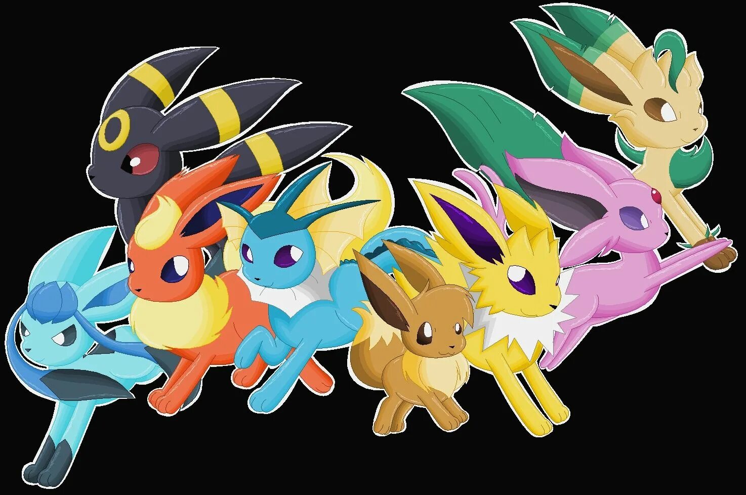 Много покемонов. Покемоны Evolution Eevee. Шайни ивилюции. Покемон Eevee Эволюция. Pokemon Eevee Evolution.