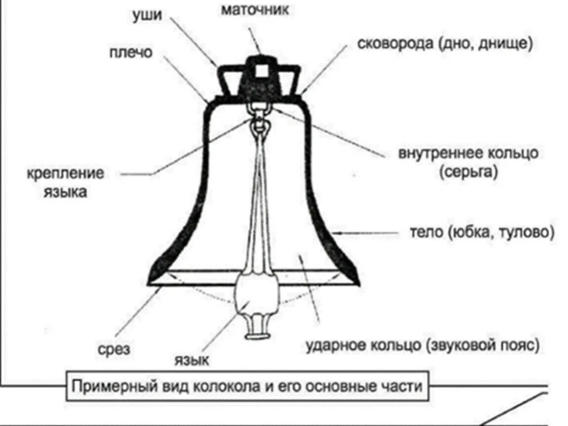 Устройство церковного колокола. Схема устройства церковного колокола. Строение колокола церковного. Из чего состоит колокол. Внутри колокольчика