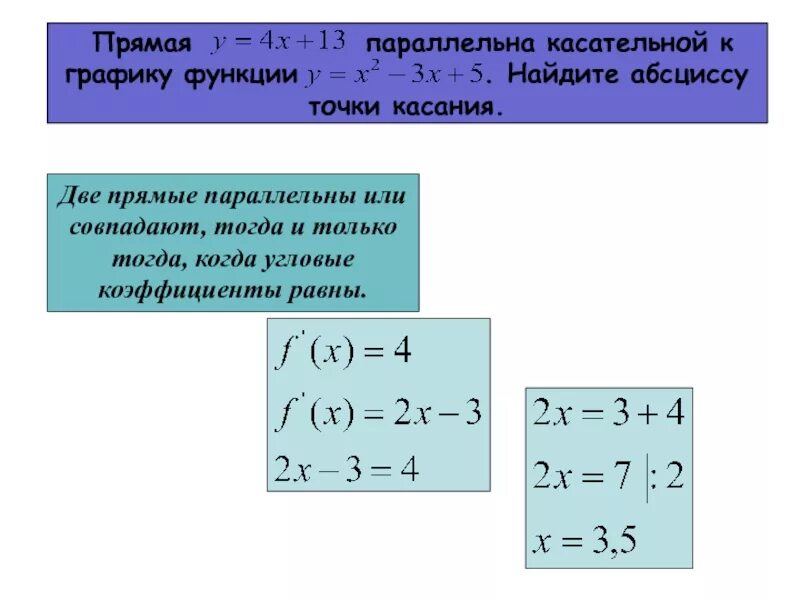 Прямая параллельна касательной к графику функции. Прямая касательная к графику функции найдите абсциссу точки. прямая параллельно касатедьнлй к гравику функции. прямая параллельна касательной к графику.