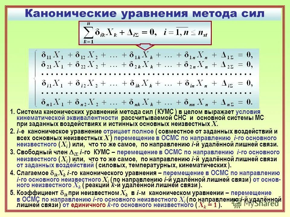 система канонических уравнений метода перемещений. уравнение метода сил. метод сил канонические уравнения метода сил. каноническая форма записи уравнений метода перемещений. каноническое уравнение перемещения.