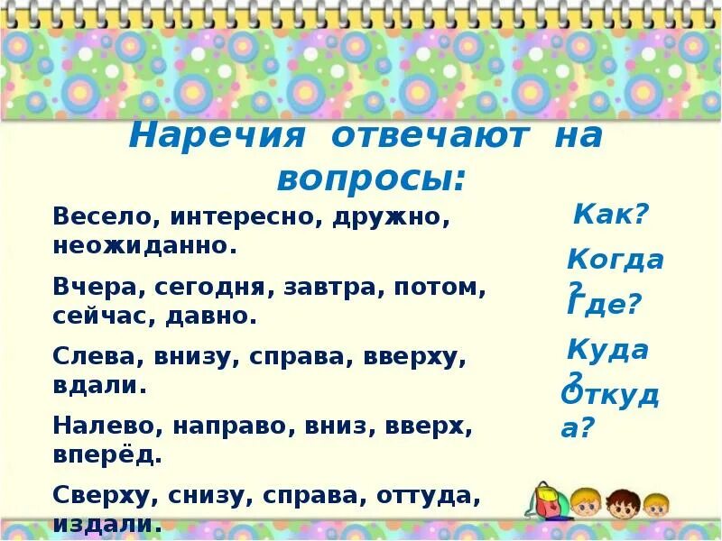 Весел какой вопрос отвечает. Наречие отвечает на вопросы. На какие вопросы отвечает наречие. Наречия отвечающие на вопрос как. Сверху на какой вопрос отвечает.