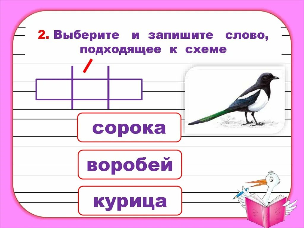 Ворон звуки и буквы. Подобрать слова к схеме. Схема ударения 1 класс. Схема слова с ударением. Задание по русскому 1 класс подобрать схемы к словам.