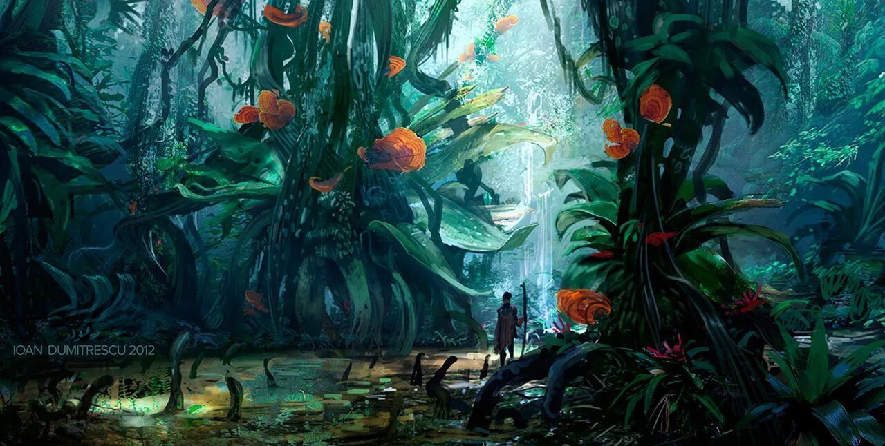 Фантастические растения. Инопланетные джунгли. Тропический лес. Тропический лес фэнтези.