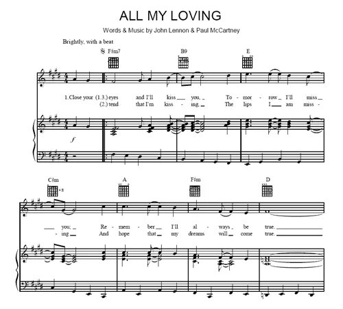 Песня май ал. All my loving. Ноты the Beatles-all my loving. Битлз Ноты. All my loving Ноты.
