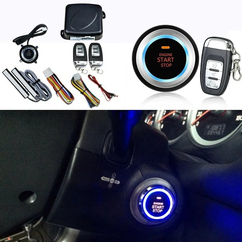 Remote start engine. Сигнализация с кнопкой старт стоп. деталь мотоцикла система старт стоп на руле. keyless start system.