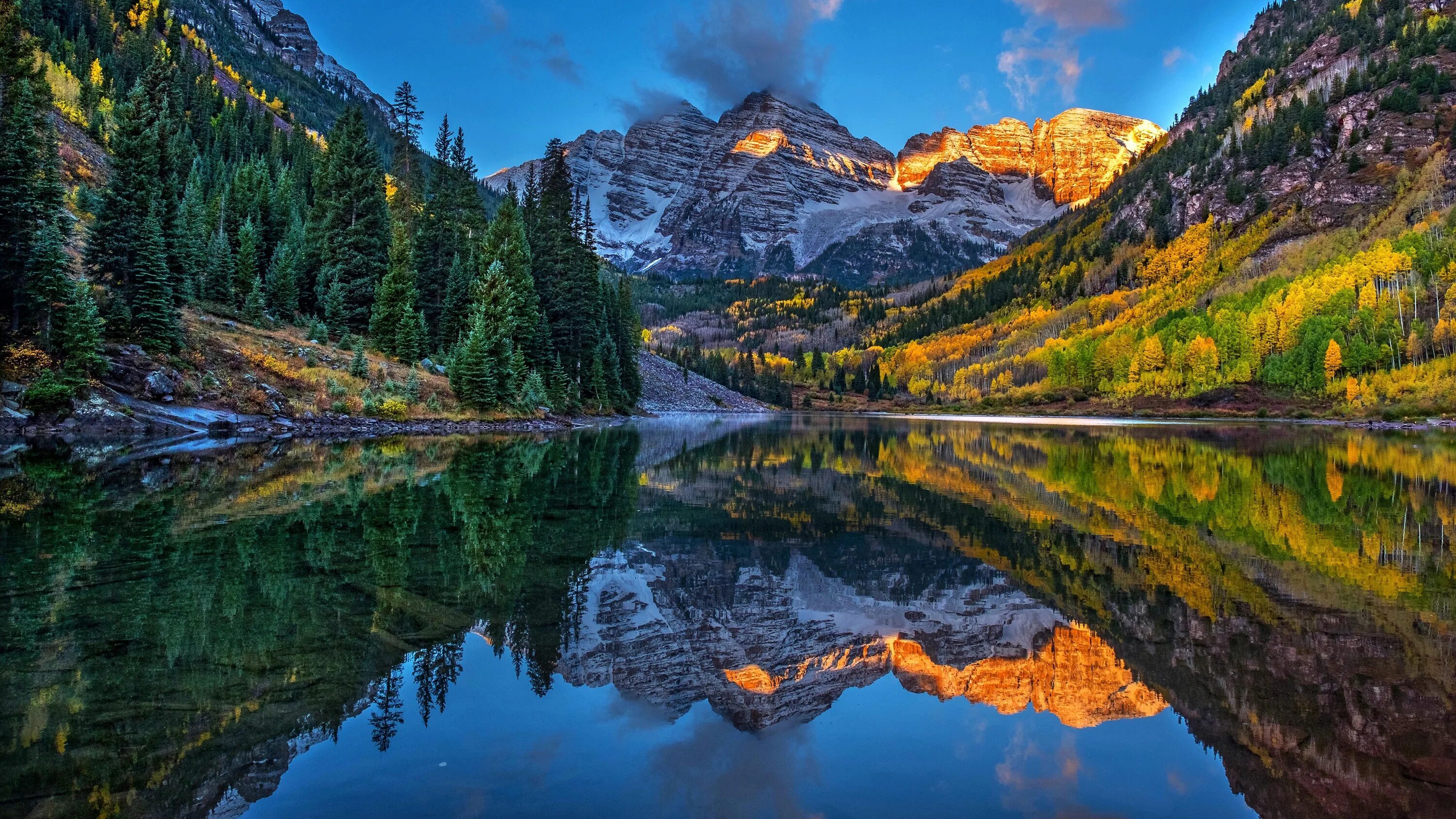 Picture. Maroon Bells Колорадо. Река Колорадо в горах. Красивый пейзаж. Красота природы.