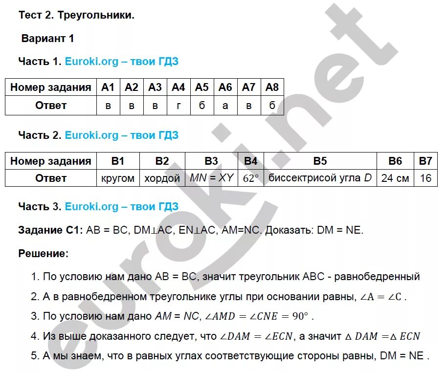 7 test 2 variant 1. Геометрия 7 класс тесты. Тема 2 треугольники вариант 2. Тест 1 геометрия 7 класс. Тема 2 треугольники вариант 1 часть 1.