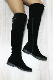 Сапоги женские зимние замшевые на низком