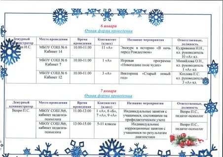 Мероприятия в средней школе