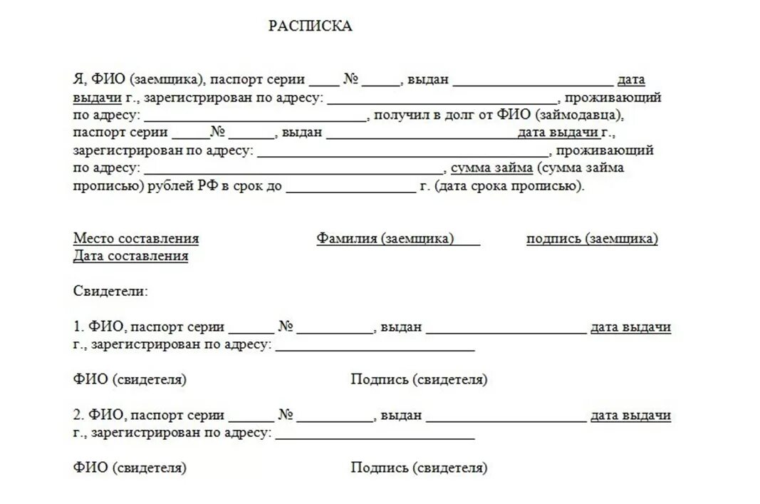 Расписка образец нотариуса расписка