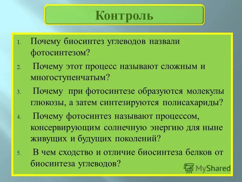 биосинтез углеводов фотосинтез тест