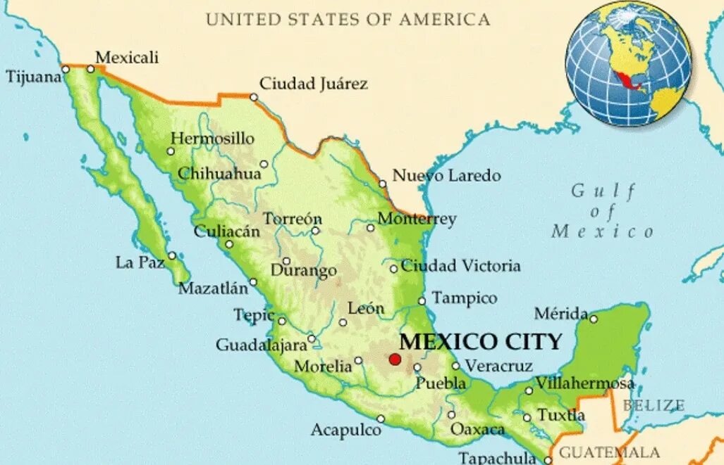 Океаны омывающие мексику. Расположение Мексики на карте.