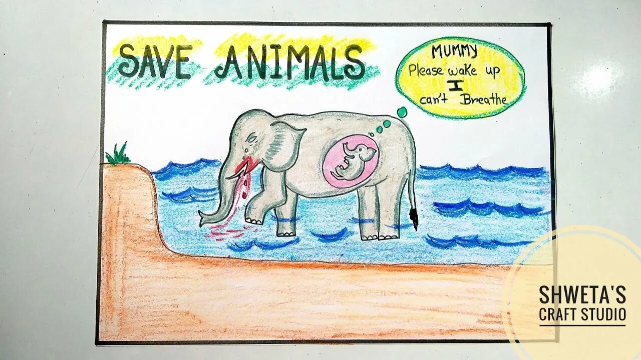 Save animals. Save animals posters made by kids.