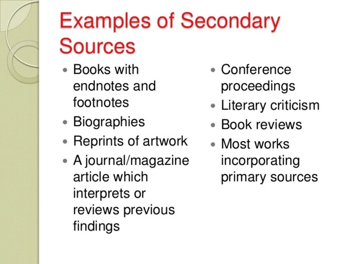 Sample source. Secondary sources. primary source. primary and secondary sources. secondary of the secondary sources.
