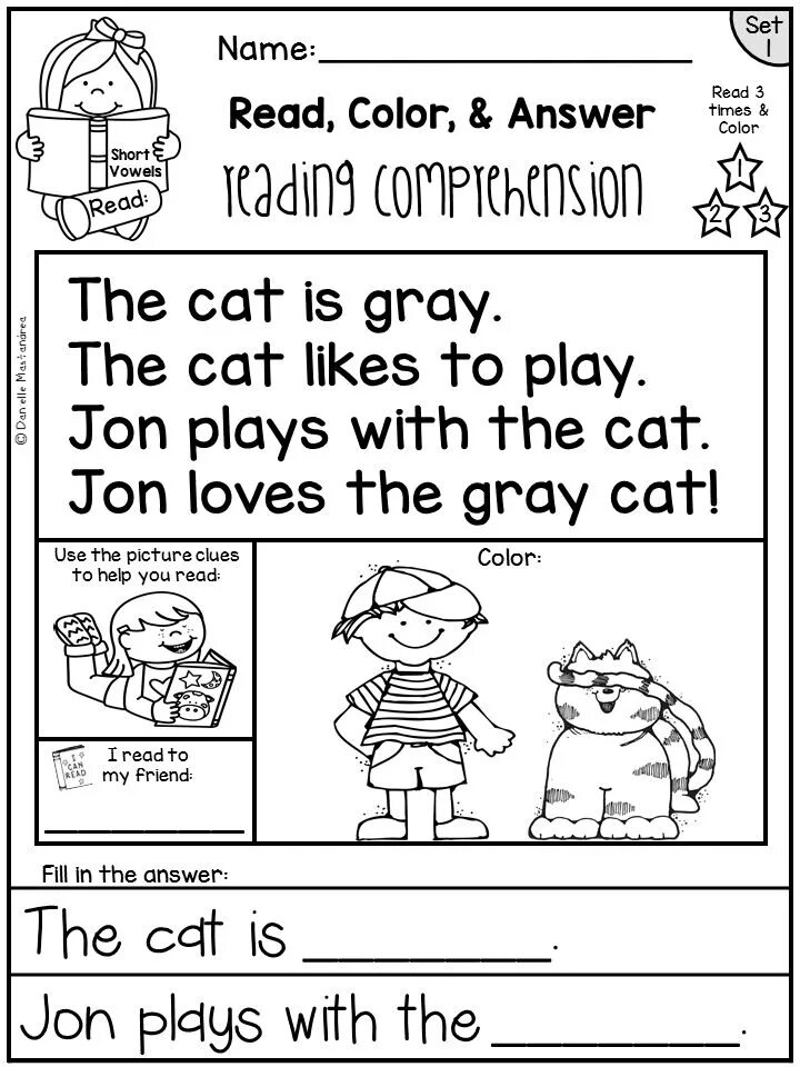 Colour the answers. Kindergarten reading Comprehension. Kindergarten reading Comprehension Passages. CVC reading Comprehension. Reading Comprehension for Kindergarten.