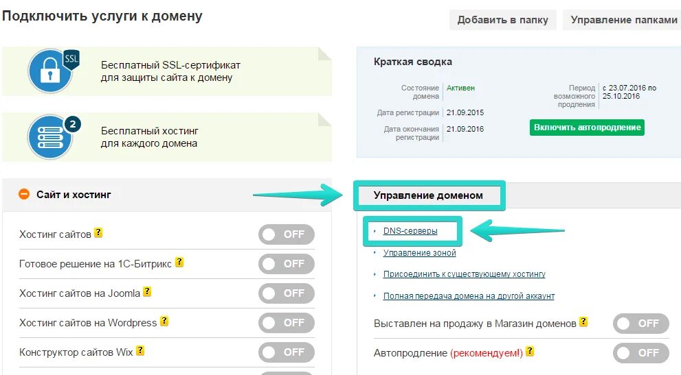 Как привязать домен к хостингу. Подключение домена. рег ру.