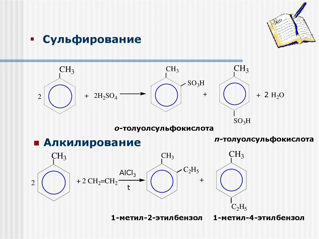 Сульфирование гомологов бензола. Алкилирование гомологов бензола. Арены алкилирование. Орто толуолсульфокислота из бензола. М бензола