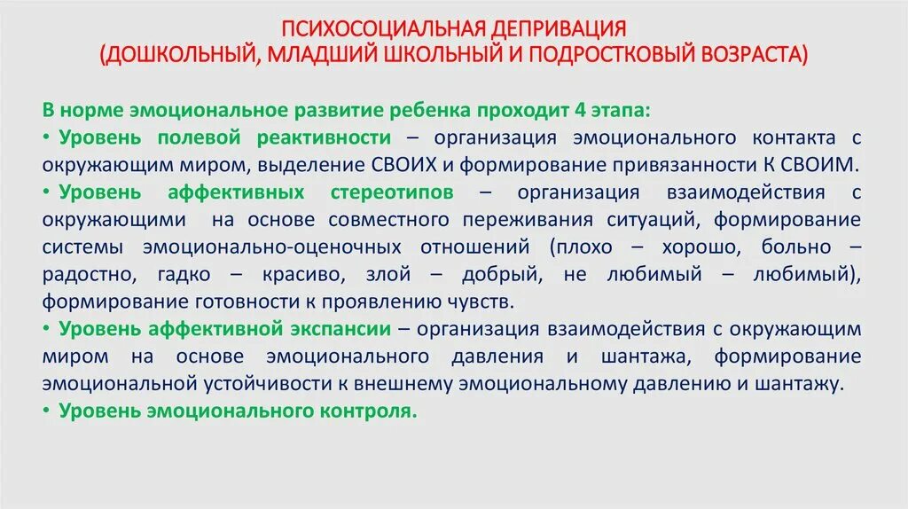 Виды депривации. Психосоциальная депривация. Социальная депривация у детей. Депривация привязанности.