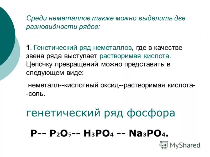 К генетическому ряду неметаллов относят цепочки фосфора