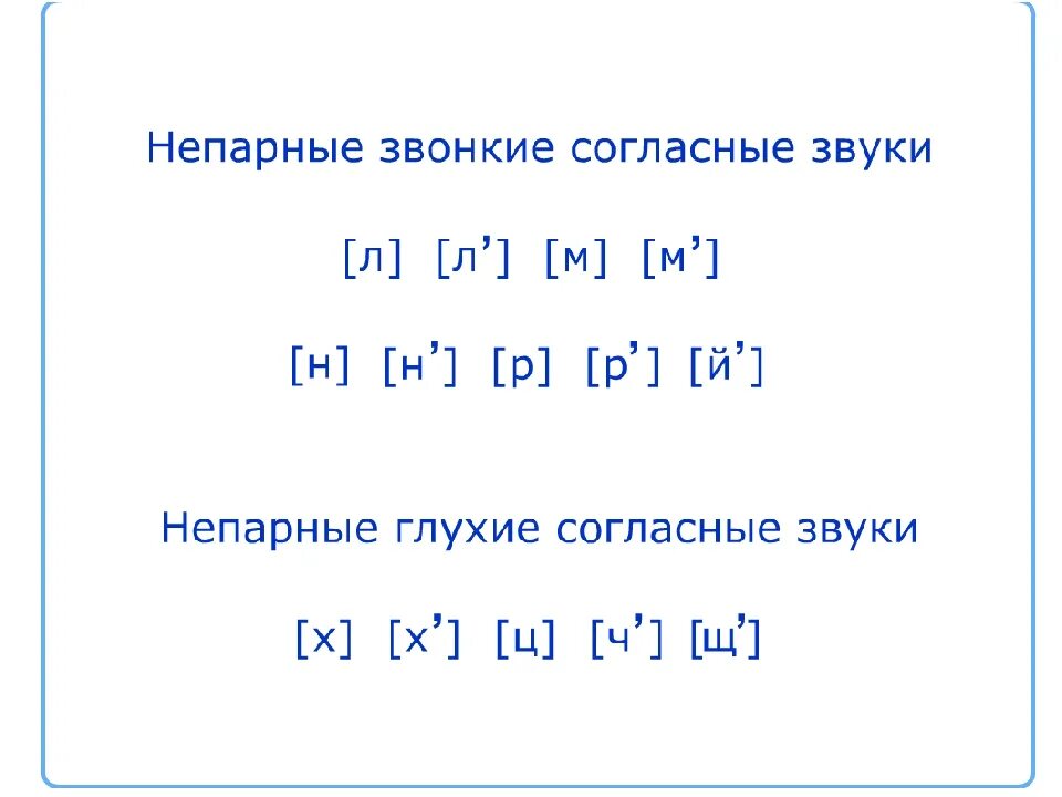 Количество непарных звонких согласных