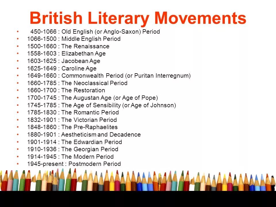 Literary Movements. Literary period. Literary Movements in English Literature. English Literary periods.