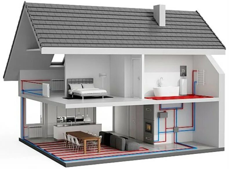 Как отопить дом. Дом с системой отопления в разрезе. Отопление дома. Автономная система отопления. Дом в разрезе отопление.